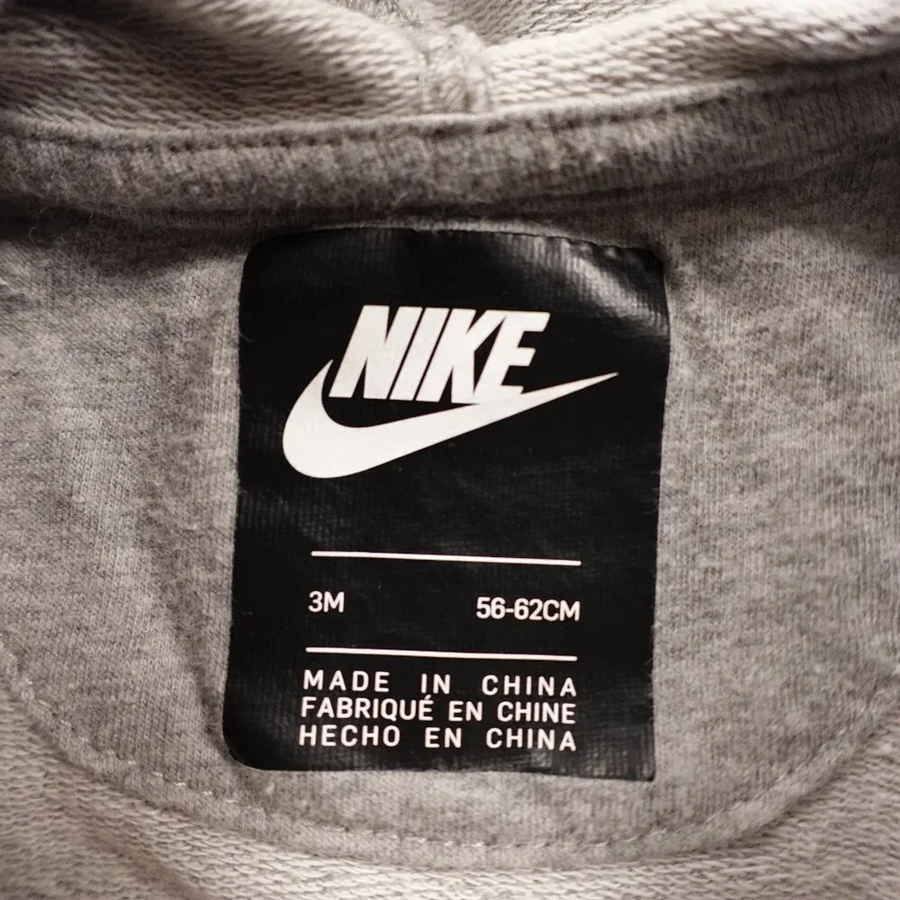 Nike Hooded‎ Zip Romper Baby 3M Gray Logo Graphic Fleece Outfit